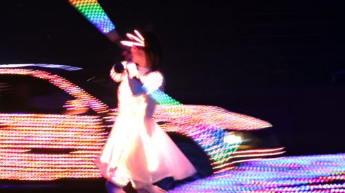 Dancer in LED Pixel Video Suit with Pixel-Poi and LED car