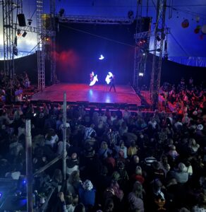 jugglers performing glastonbury festival LED world class pixel poi act